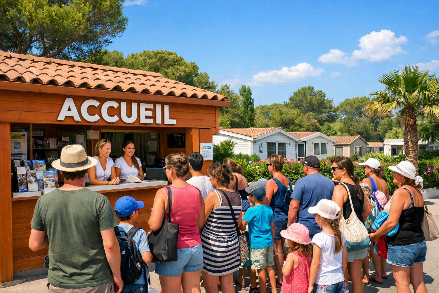 Accueil de camping saturé en période d'affluence